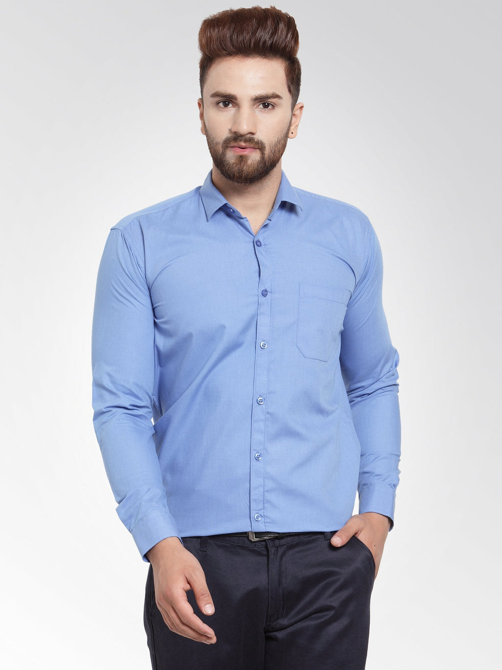 Jainish Men's Cotton Solid Light Blue Formal Shirt's ( SF 361Light-Blue ) | Grocsy