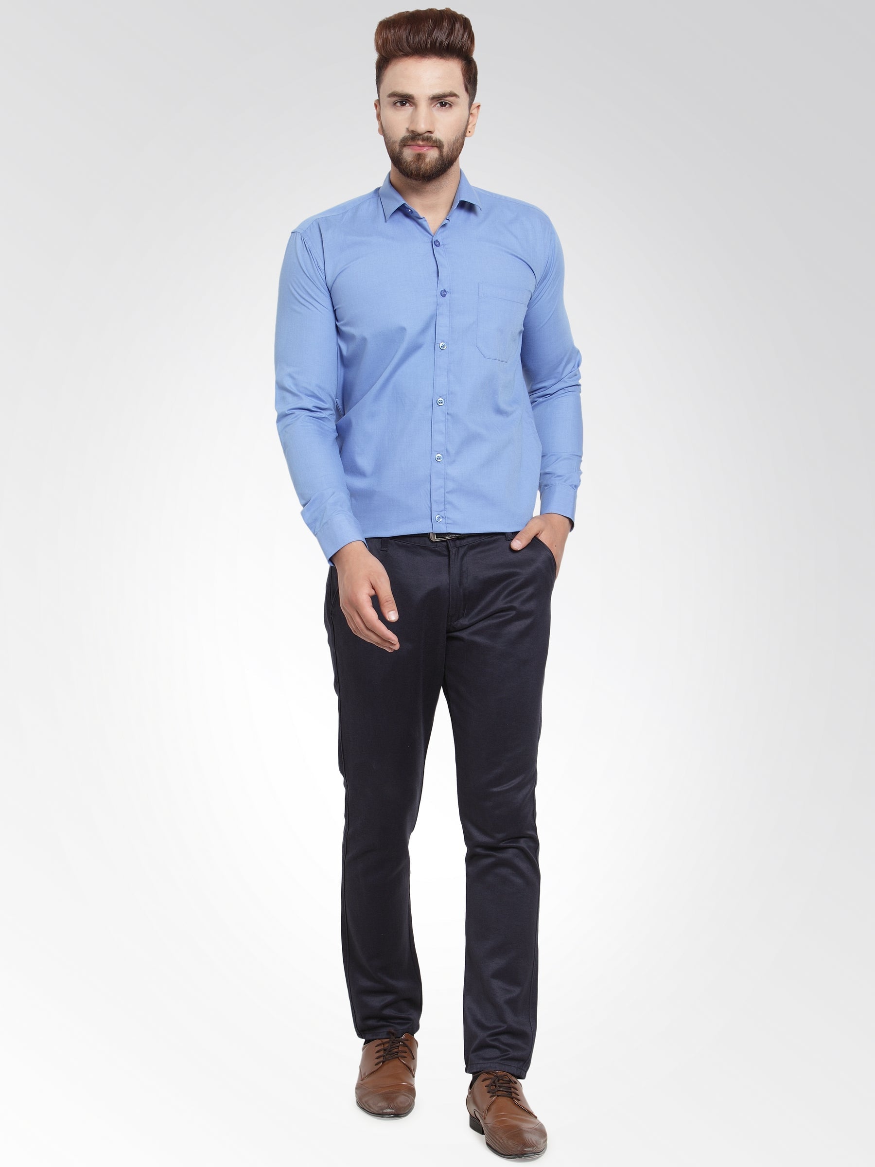 Jainish Men's Cotton Solid Light Blue Formal Shirt's ( SF 361Light-Blue ) | Grocsy