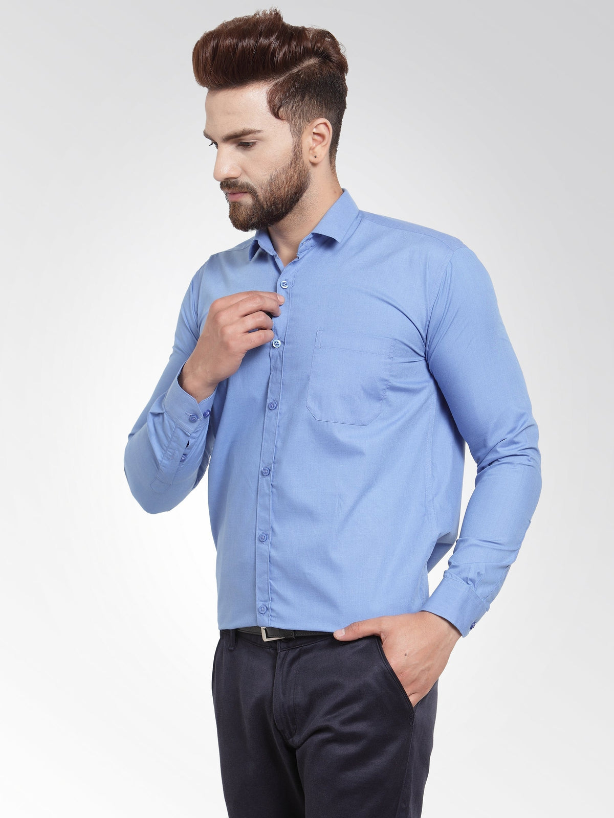 Jainish Men's Cotton Solid Light Blue Formal Shirt's ( SF 361Light-Blue ) | Grocsy
