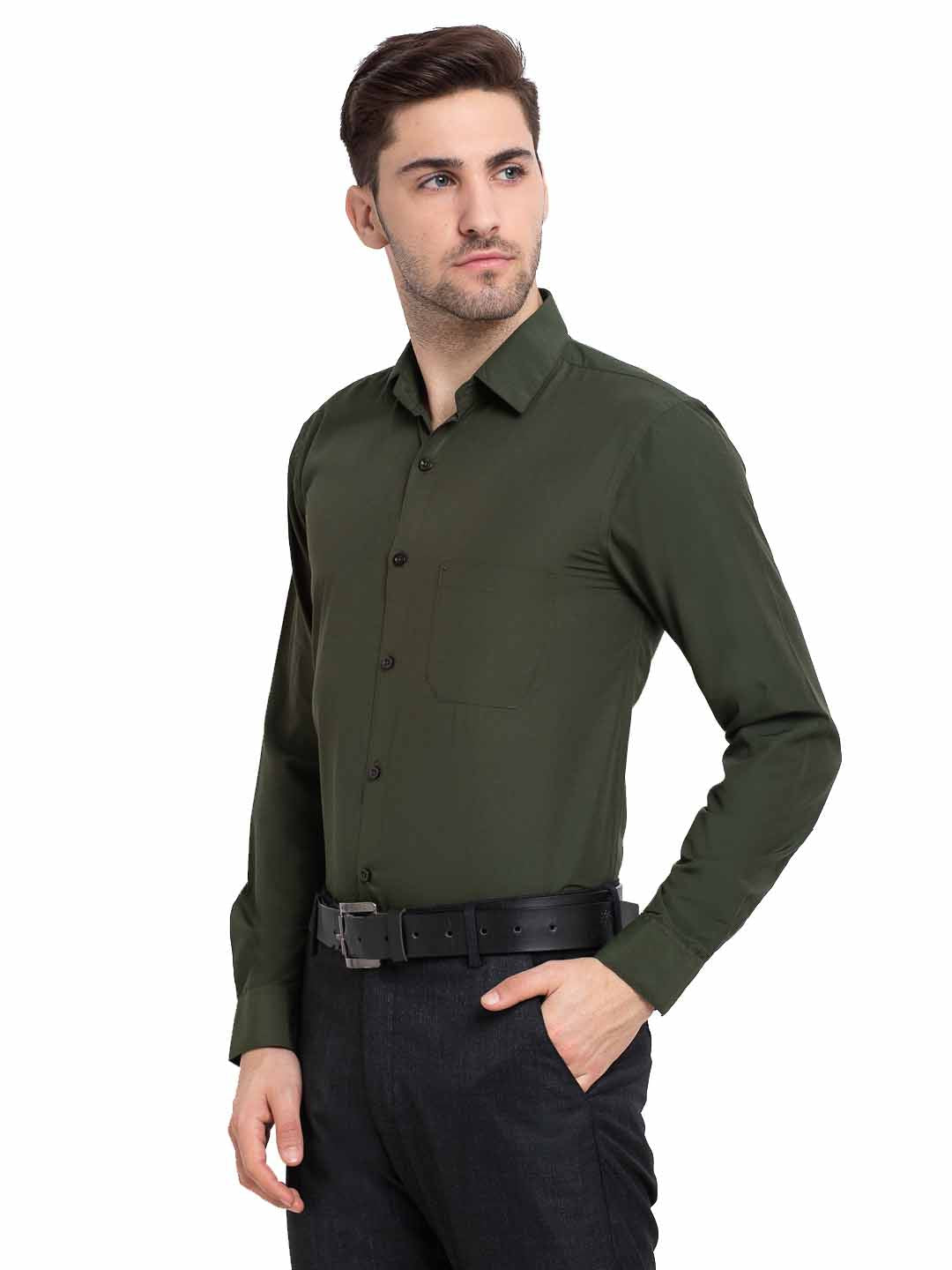Jainish Men's Cotton Solid Mehndi Green Formal Shirt's ( SF 361Mehndi ) | Grocsy