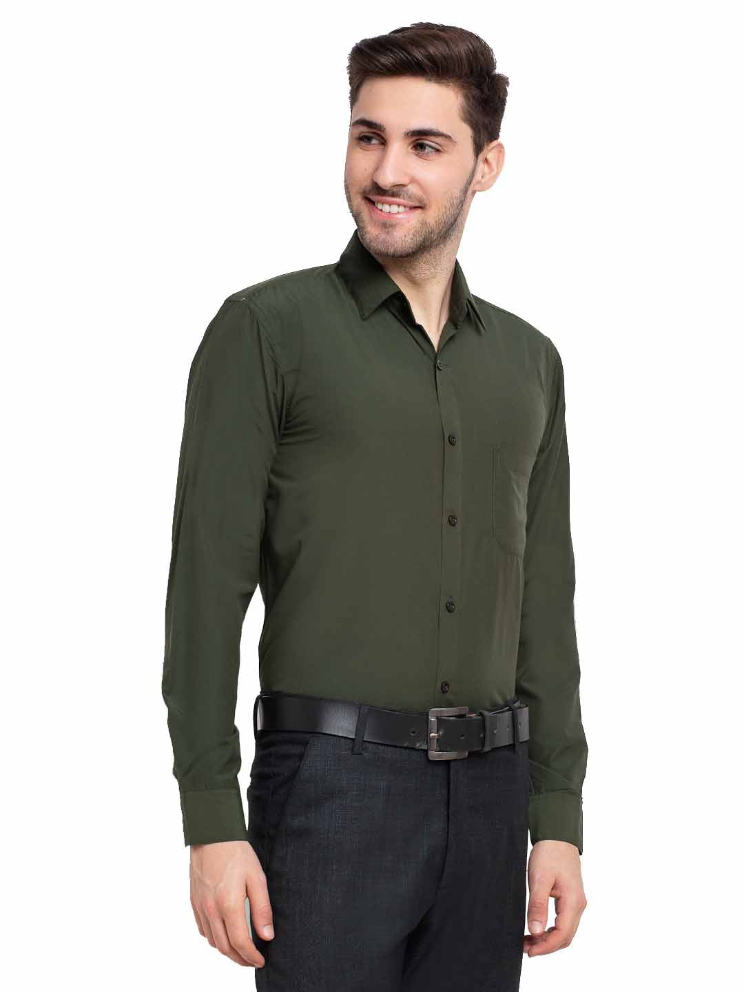 Jainish Men's Cotton Solid Mehndi Green Formal Shirt's ( SF 361Mehndi ) | Grocsy