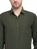 Jainish Men's Cotton Solid Mehndi Green Formal Shirt's ( SF 361Mehndi ) | Grocsy