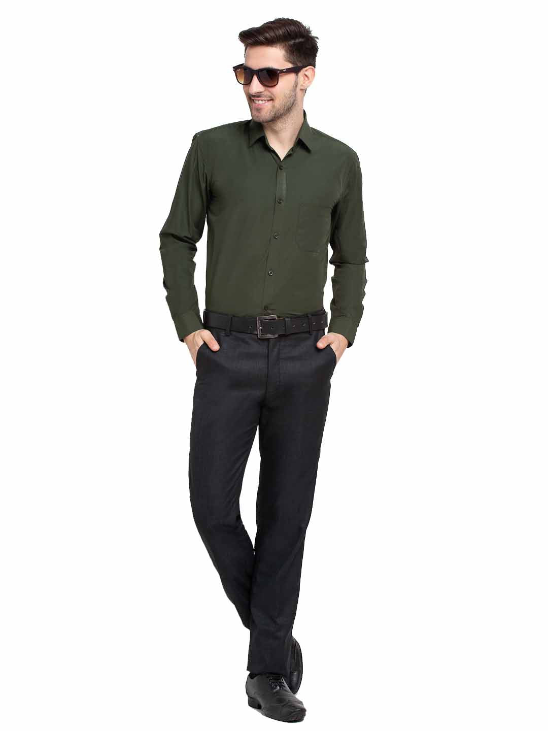 Jainish Men's Cotton Solid Mehndi Green Formal Shirt's ( SF 361Mehndi ) | Grocsy