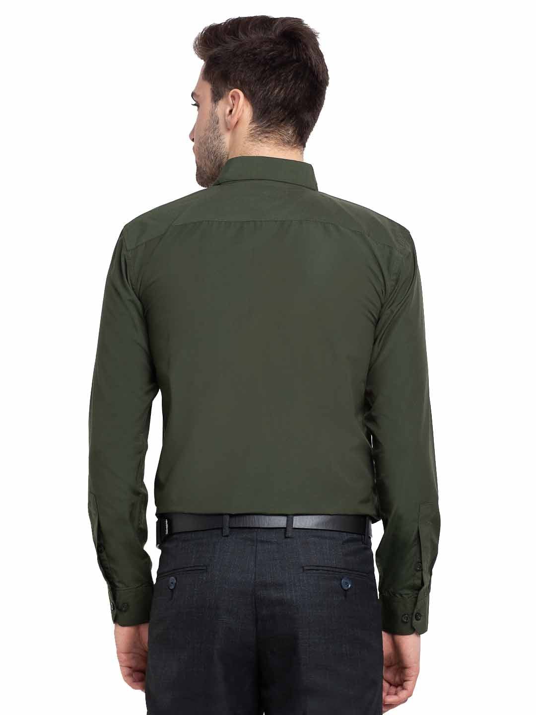 Jainish Men's Cotton Solid Mehndi Green Formal Shirt's ( SF 361Mehndi ) | Grocsy