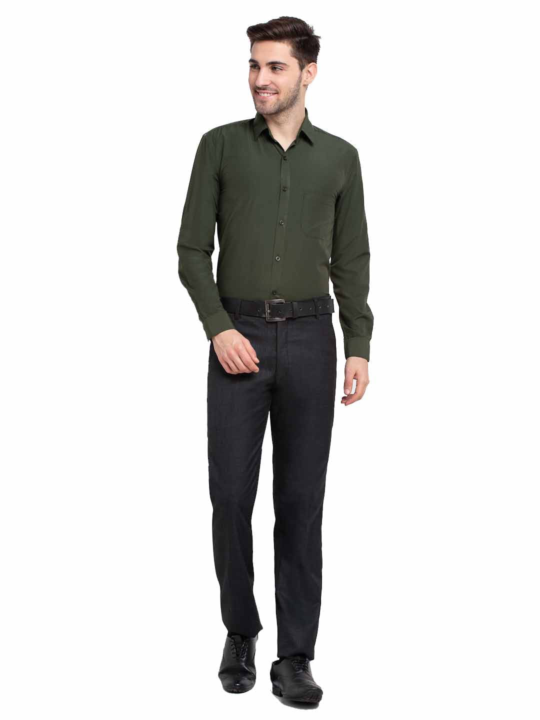 Jainish Men's Cotton Solid Mehndi Green Formal Shirt's ( SF 361Mehndi ) | Grocsy