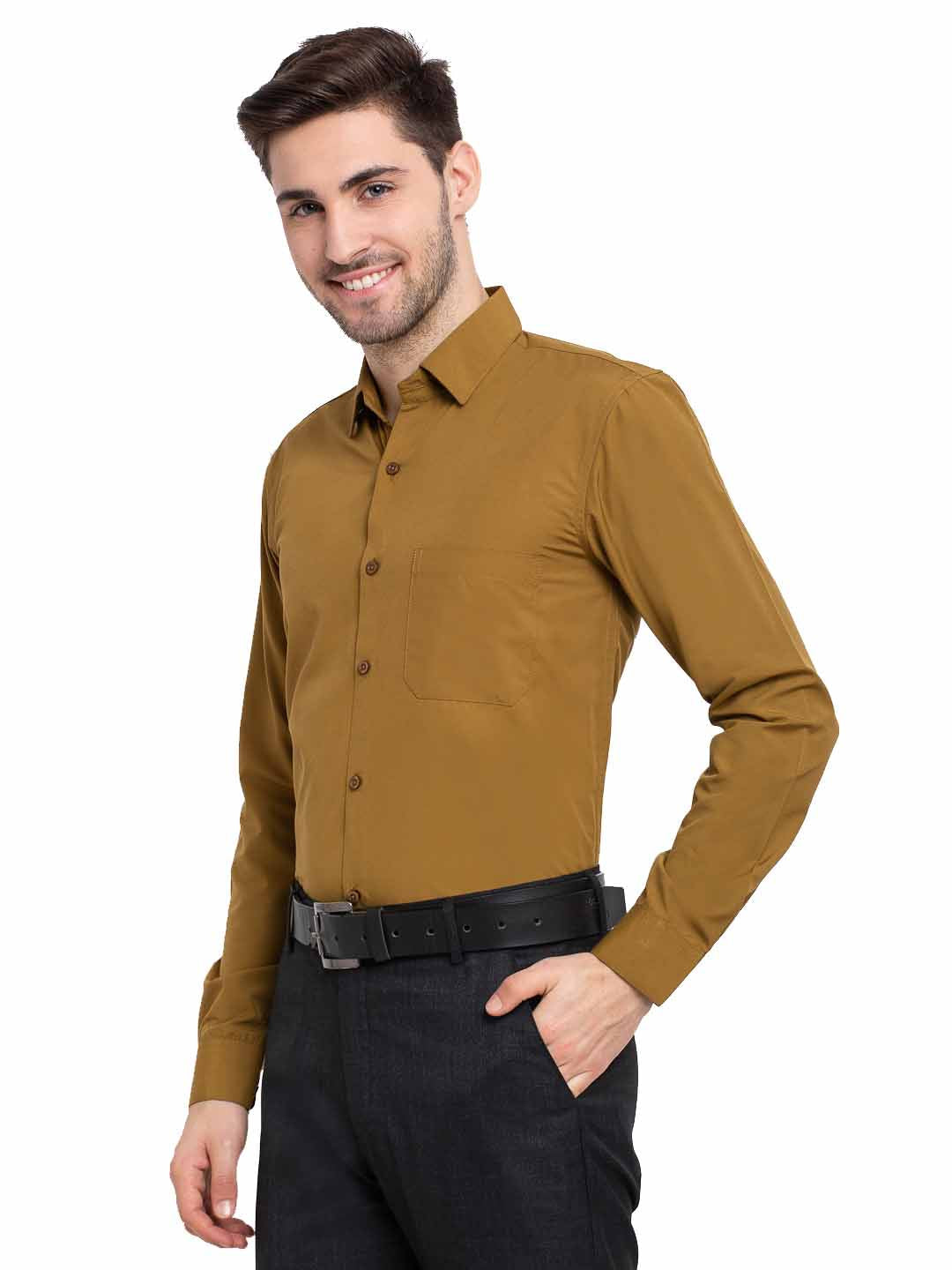 Jainish Men's Cotton Solid Mustard Formal Shirt's ( SF 361Mustard ) | Grocsy