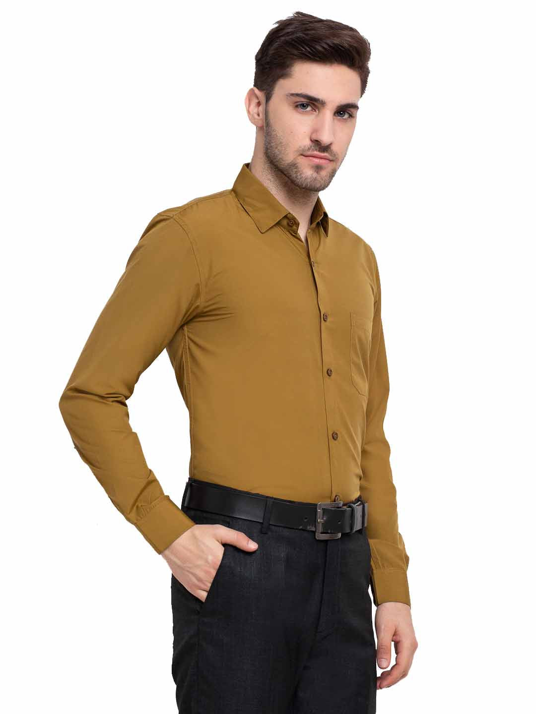 Jainish Men's Cotton Solid Mustard Formal Shirt's ( SF 361Mustard ) | Grocsy