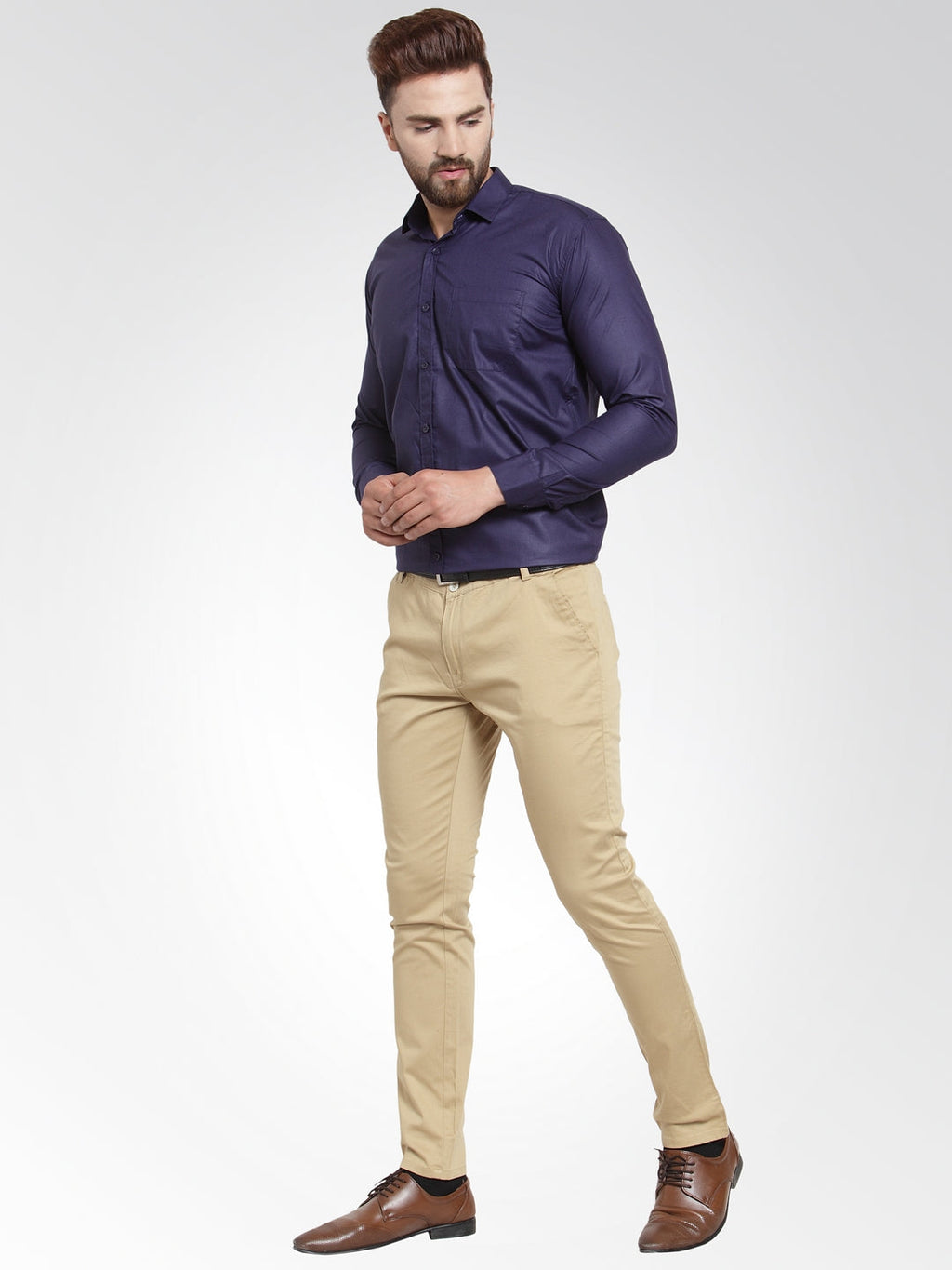 Jainish Men's Cotton Solid Navy Blue Formal Shirt's ( SF 361Navy ) | Grocsy