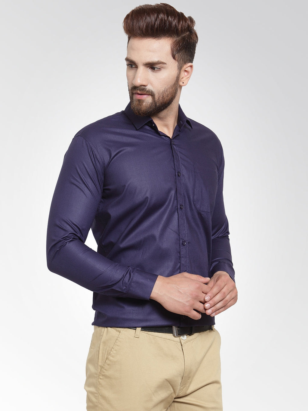 Jainish Men's Cotton Solid Navy Blue Formal Shirt's ( SF 361Navy ) | Grocsy
