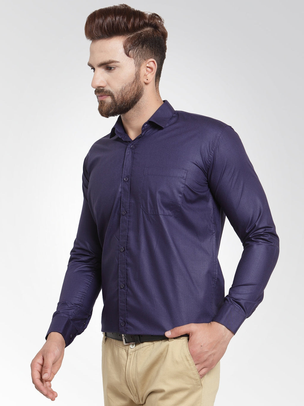 Jainish Men's Cotton Solid Navy Blue Formal Shirt's ( SF 361Navy ) | Grocsy