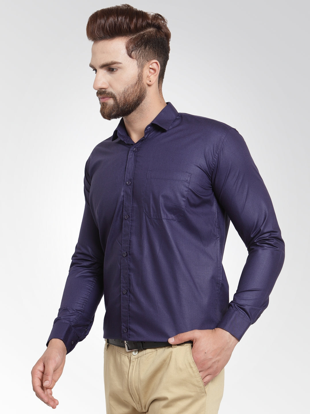 Jainish Men's Cotton Solid Navy Blue Formal Shirt's ( SF 361Navy ) | Grocsy