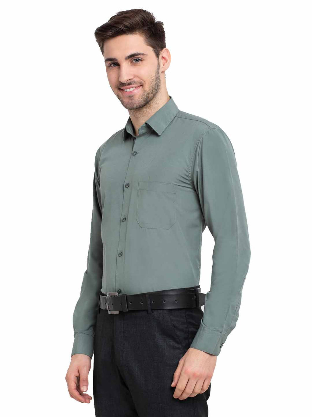 Jainish Men's Cotton Solid Pista Green Formal Shirt's ( SF 361Pista ) | Grocsy