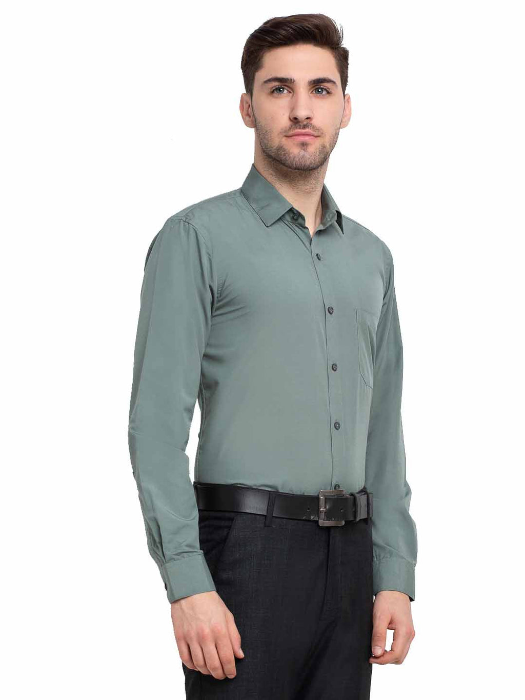 Jainish Men's Cotton Solid Pista Green Formal Shirt's ( SF 361Pista ) | Grocsy