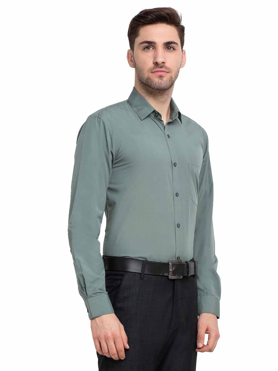 Jainish Men's Cotton Solid Pista Green Formal Shirt's ( SF 361Pista ) | Grocsy