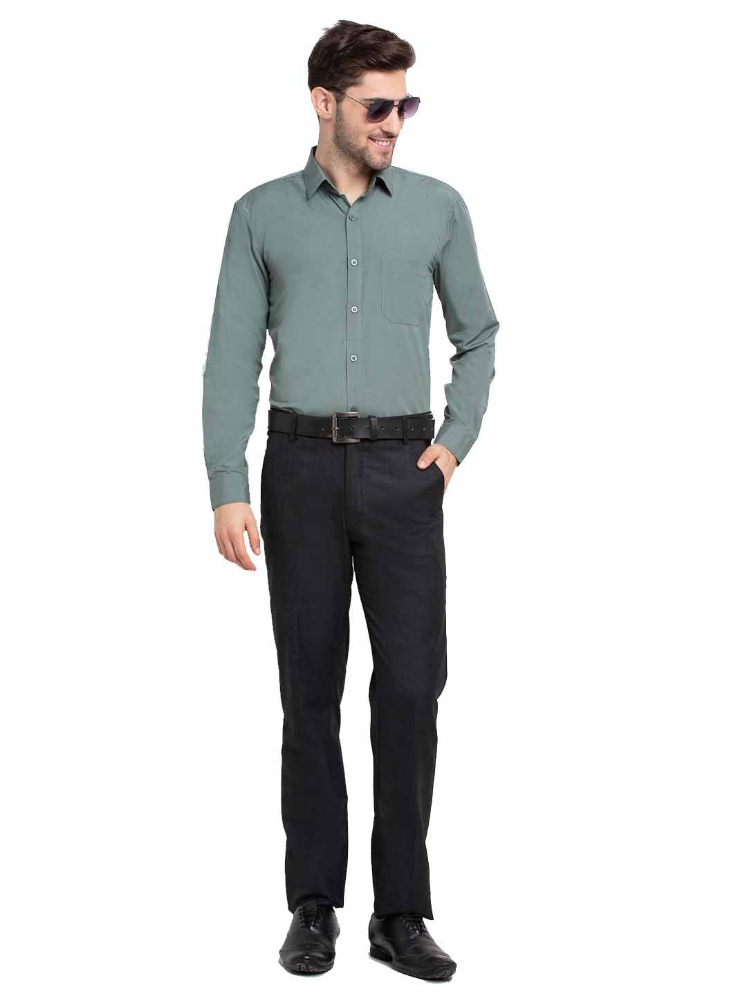 Jainish Men's Cotton Solid Pista Green Formal Shirt's ( SF 361Pista ) | Grocsy