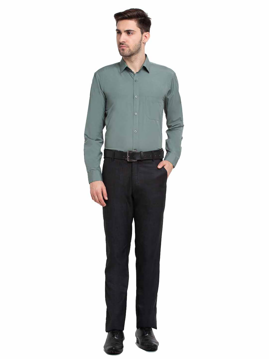 Jainish Men's Cotton Solid Pista Green Formal Shirt's ( SF 361Pista ) | Grocsy