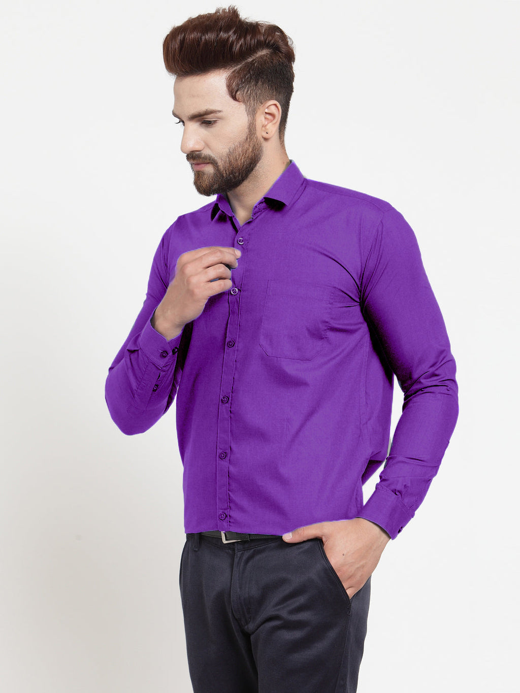 Jainish Men's Cotton Solid Purple Formal Shirt's ( SF 361Purple ) | Grocsy