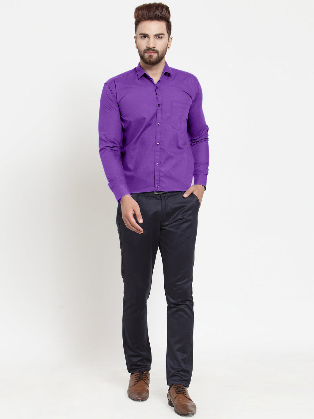Jainish Men's Cotton Solid Purple Formal Shirt's ( SF 361Purple ) | Grocsy