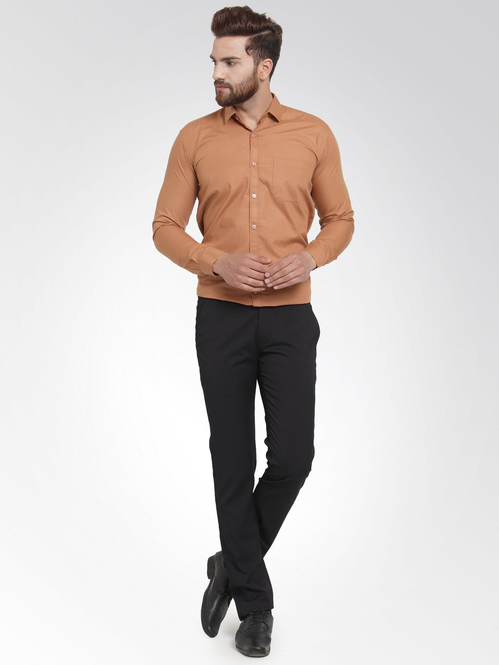 Jainish Men's Cotton Solid Rust Orange Formal Shirt's ( SF 361Rust ) | Grocsy