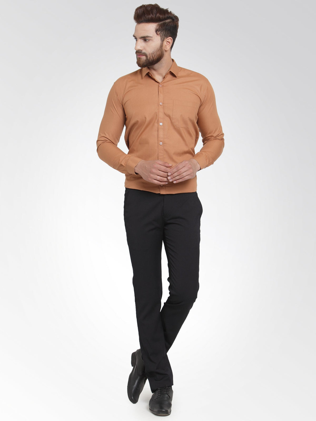 Jainish Men's Cotton Solid Rust Orange Formal Shirt's ( SF 361Rust ) | Grocsy