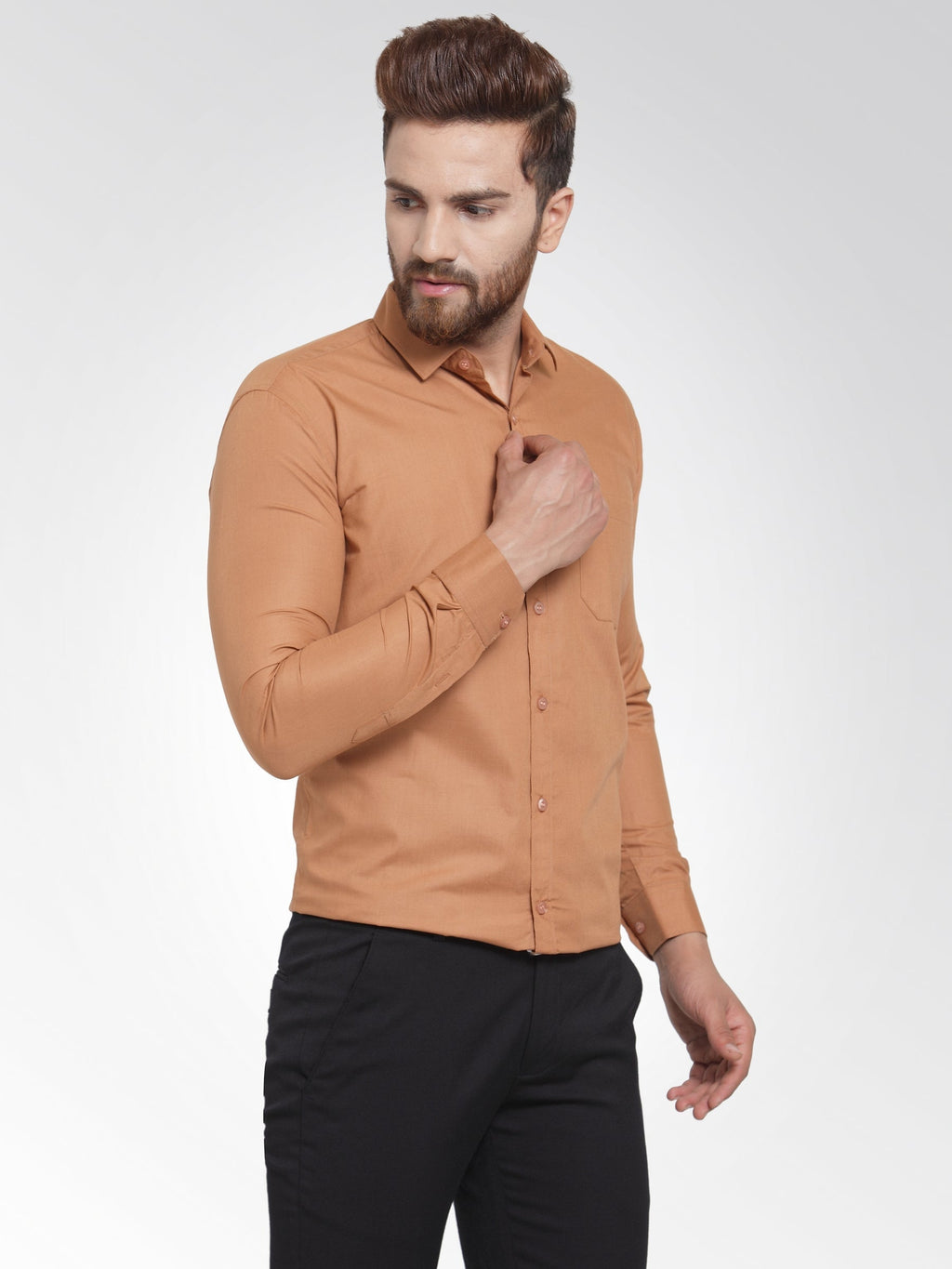 Jainish Men's Cotton Solid Rust Orange Formal Shirt's ( SF 361Rust ) | Grocsy