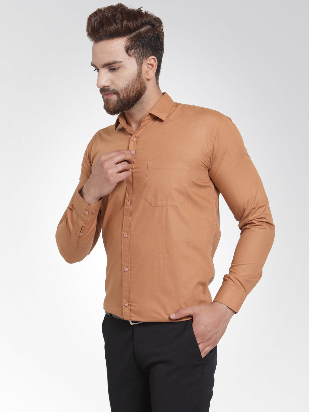 Jainish Men's Cotton Solid Rust Orange Formal Shirt's ( SF 361Rust ) | Grocsy