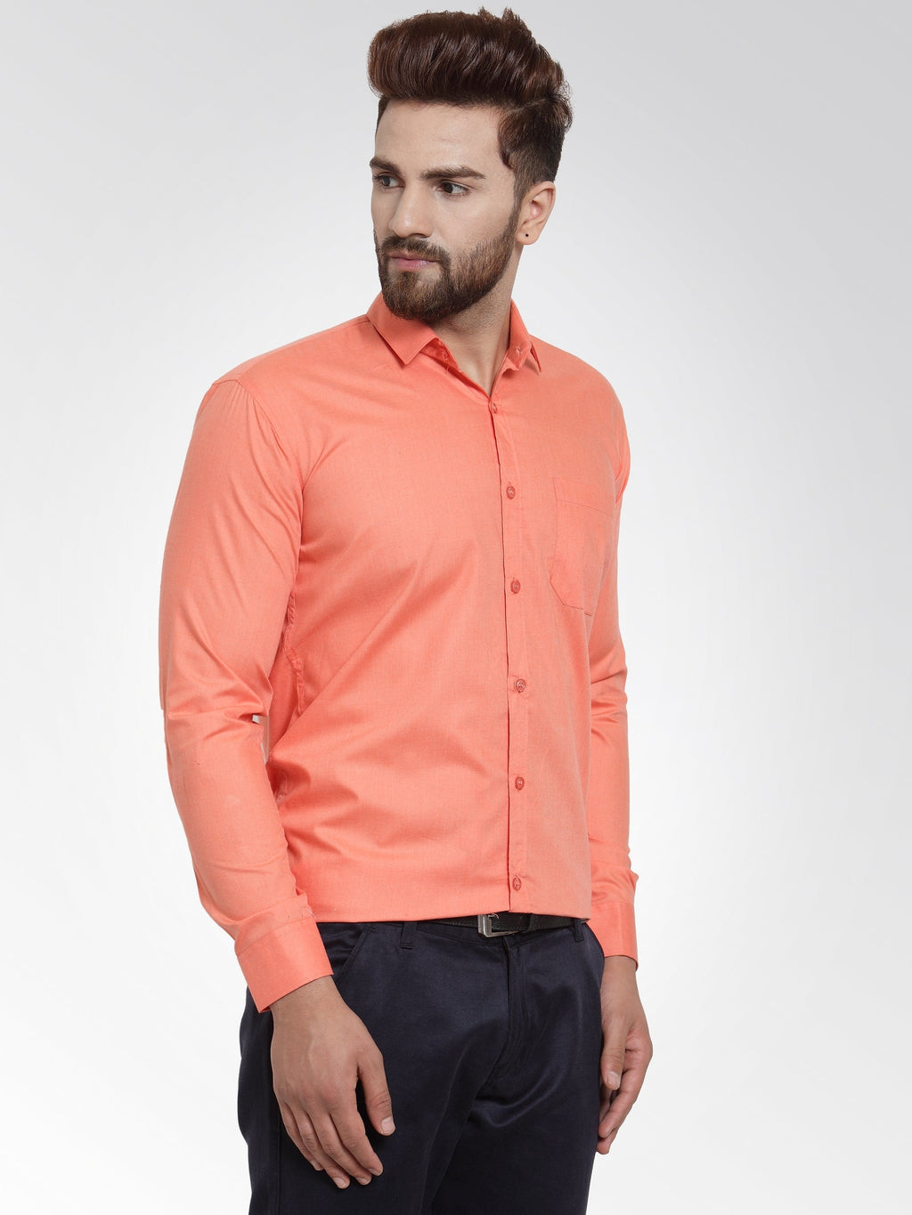 Jainish Men's Cotton Solid Starfish Orange Formal Shirt's ( SF 361Starfish-Orange ) | Grocsy