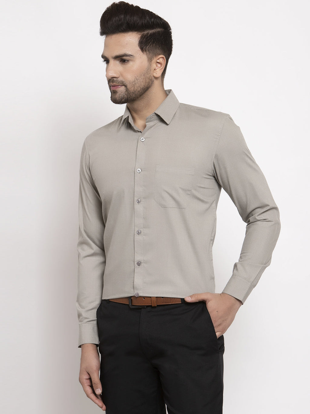 Jainish Men's Cotton Solid Steel Grey Formal Shirt's ( SF 361Steel-Grey ) | Grocsy