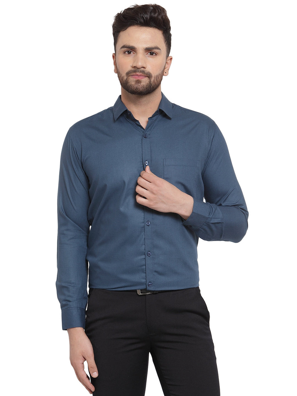 Jainish Men's Cotton Solid Teal Blue Formal Shirt's ( SF 361Teal ) | Grocsy