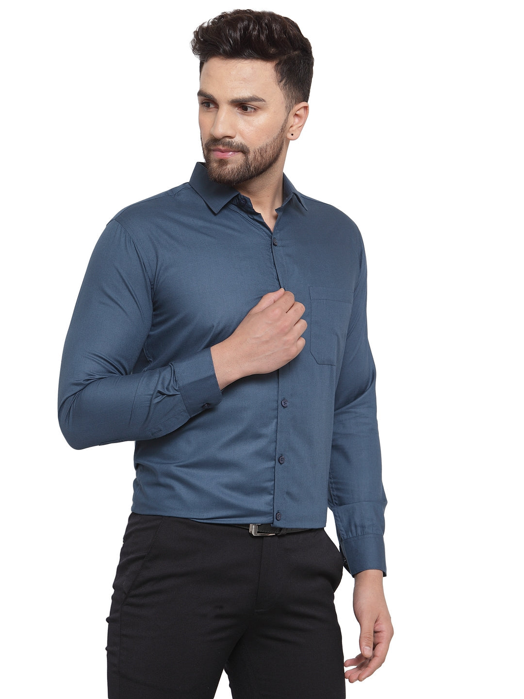 Jainish Men's Cotton Solid Teal Blue Formal Shirt's ( SF 361Teal ) | Grocsy