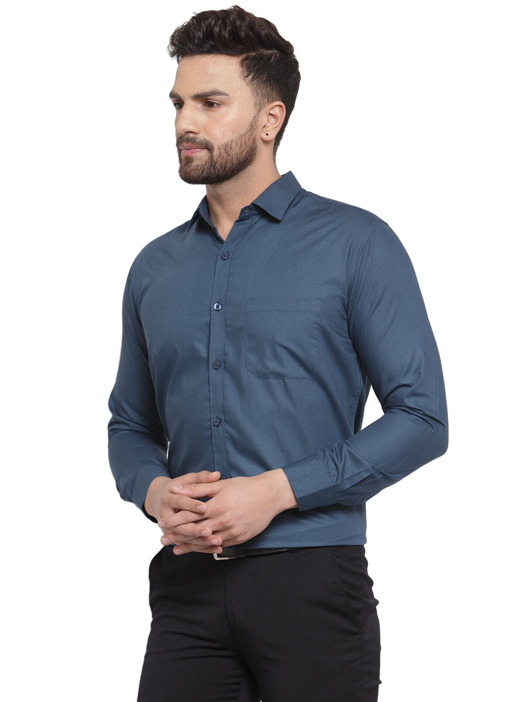 Jainish Men's Cotton Solid Teal Blue Formal Shirt's ( SF 361Teal ) | Grocsy