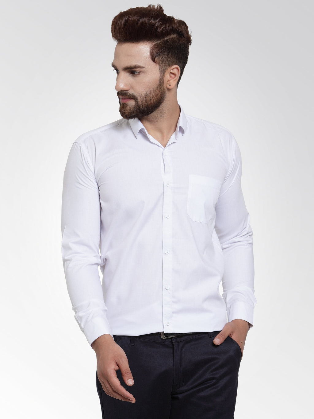 Jainish Men's Cotton Solid White Formal Shirt's ( SF 361White ) | Grocsy