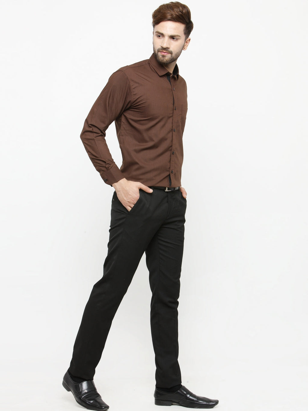 Jainish Coffee Formal Shirt with black detailing ( SF 411Coffee ) | Grocsy