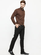 Jainish Coffee Formal Shirt with black detailing ( SF 411Coffee ) | Grocsy