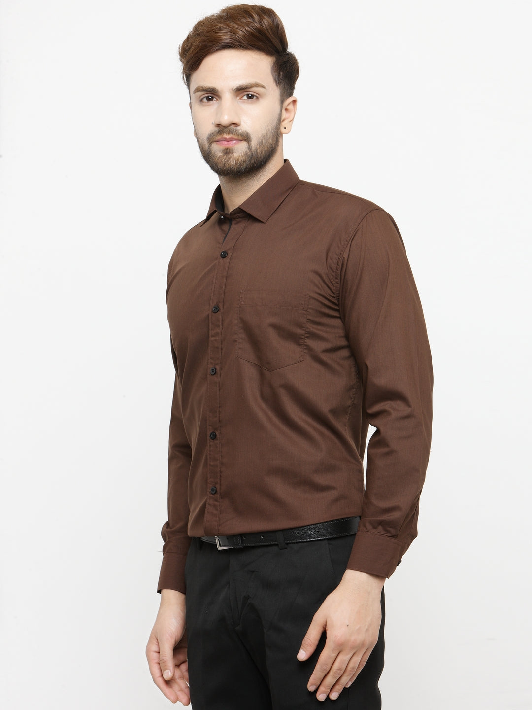 Jainish Coffee Formal Shirt with black detailing ( SF 411Coffee ) | Grocsy
