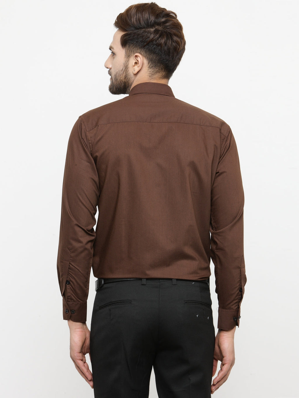 Jainish Coffee Formal Shirt with black detailing ( SF 411Coffee ) | Grocsy