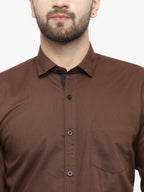 Jainish Coffee Formal Shirt with black detailing ( SF 411Coffee ) | Grocsy