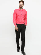 Jainish Coral Red Formal Shirt with black detailing ( SF 411Coral ) | Grocsy