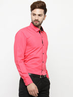 Jainish Coral Red Formal Shirt with black detailing ( SF 411Coral ) | Grocsy