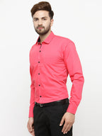 Jainish Coral Red Formal Shirt with black detailing ( SF 411Coral ) | Grocsy
