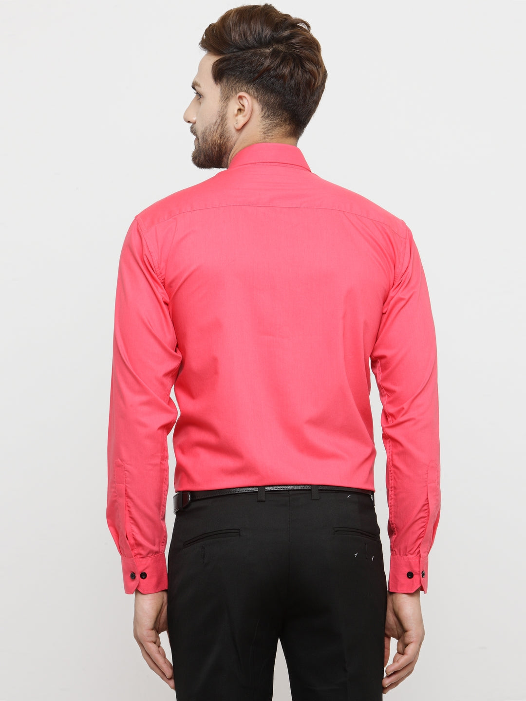 Jainish Coral Red Formal Shirt with black detailing ( SF 411Coral ) | Grocsy