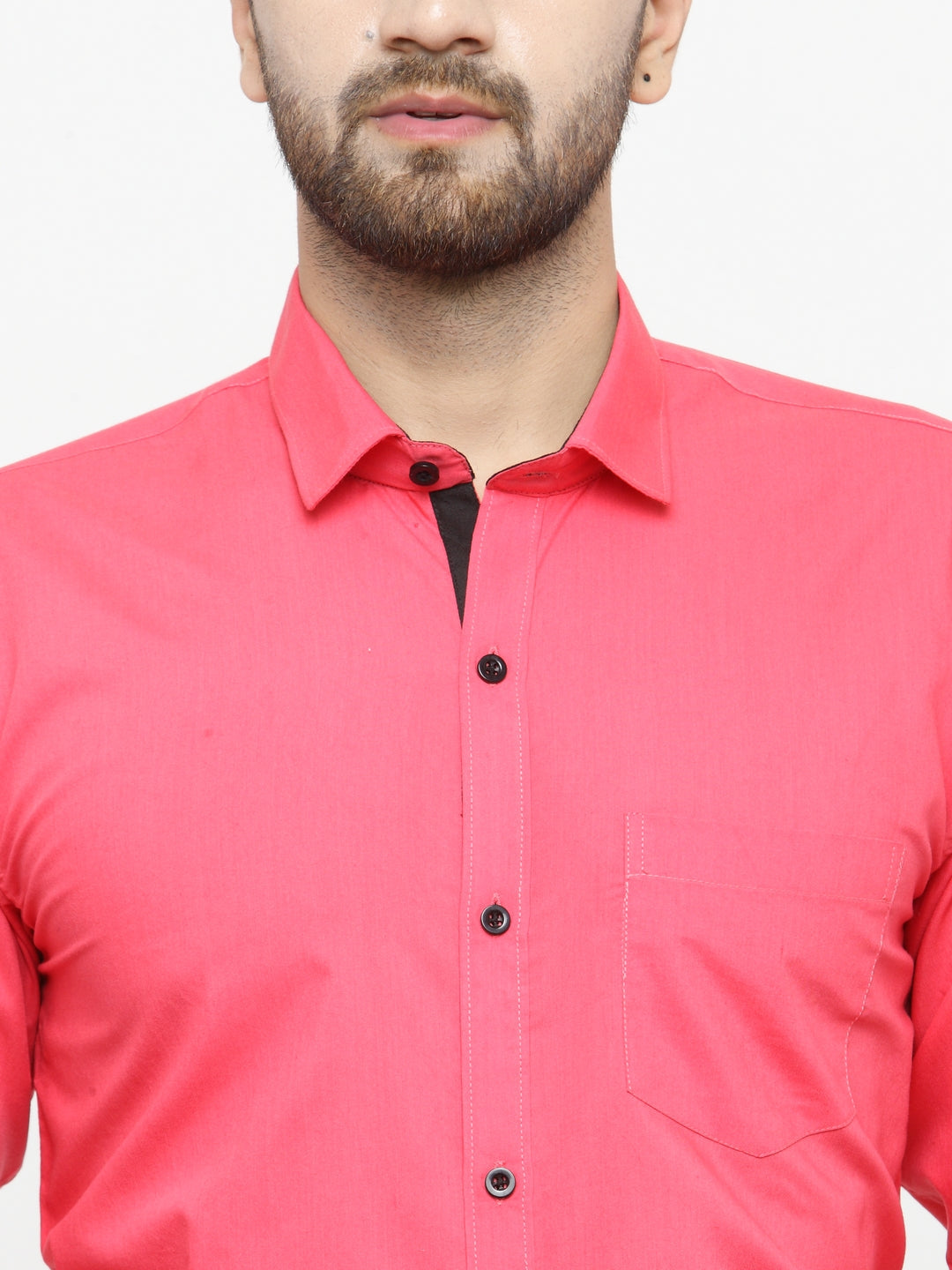 Jainish Coral Red Formal Shirt with black detailing ( SF 411Coral ) | Grocsy