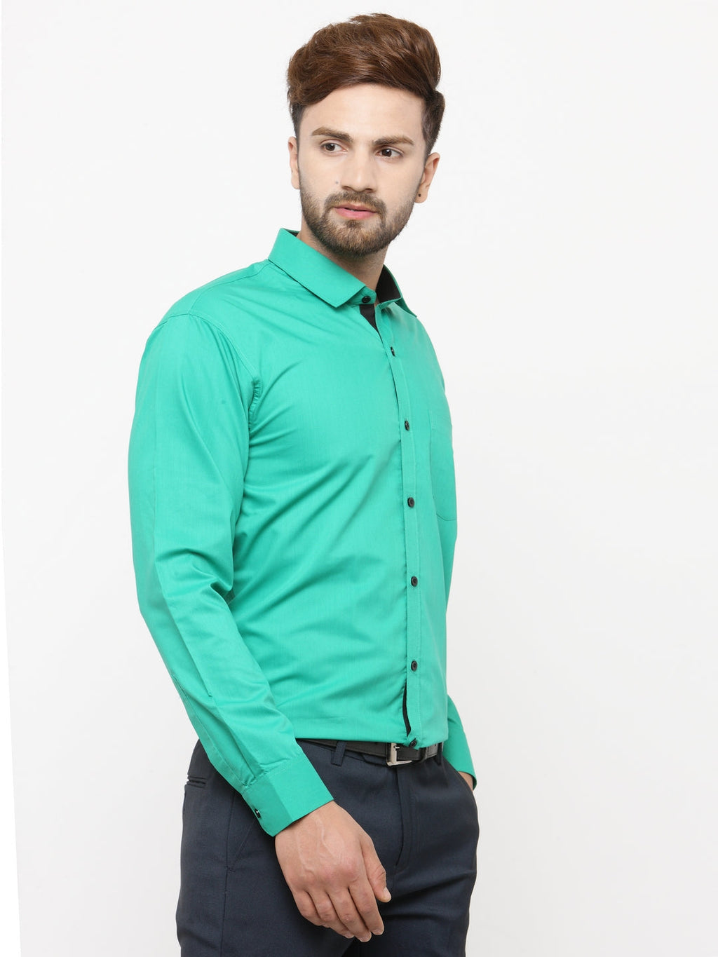 Jainish Green Formal Shirt with black detailing ( SF 411Green ) | Grocsy