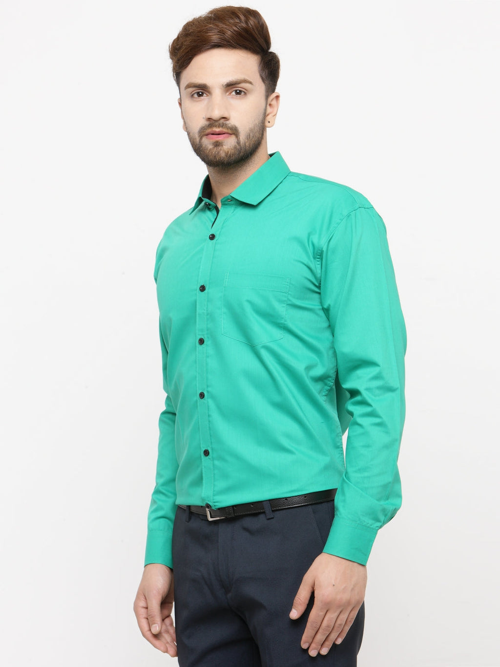 Jainish Green Formal Shirt with black detailing ( SF 411Green ) | Grocsy