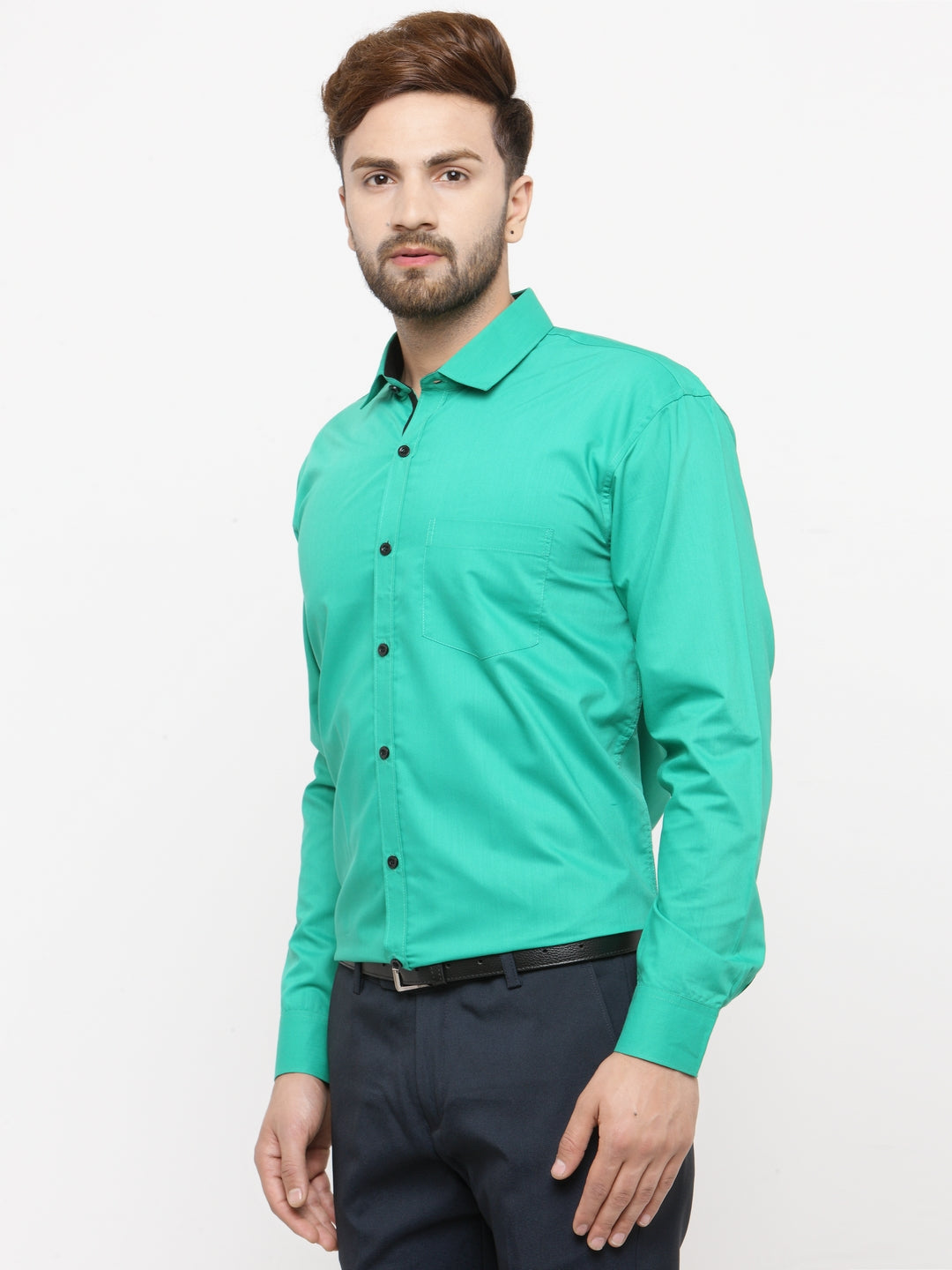 Jainish Green Formal Shirt with black detailing ( SF 411Green ) | Grocsy