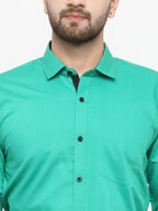 Jainish Green Formal Shirt with black detailing ( SF 411Green ) | Grocsy