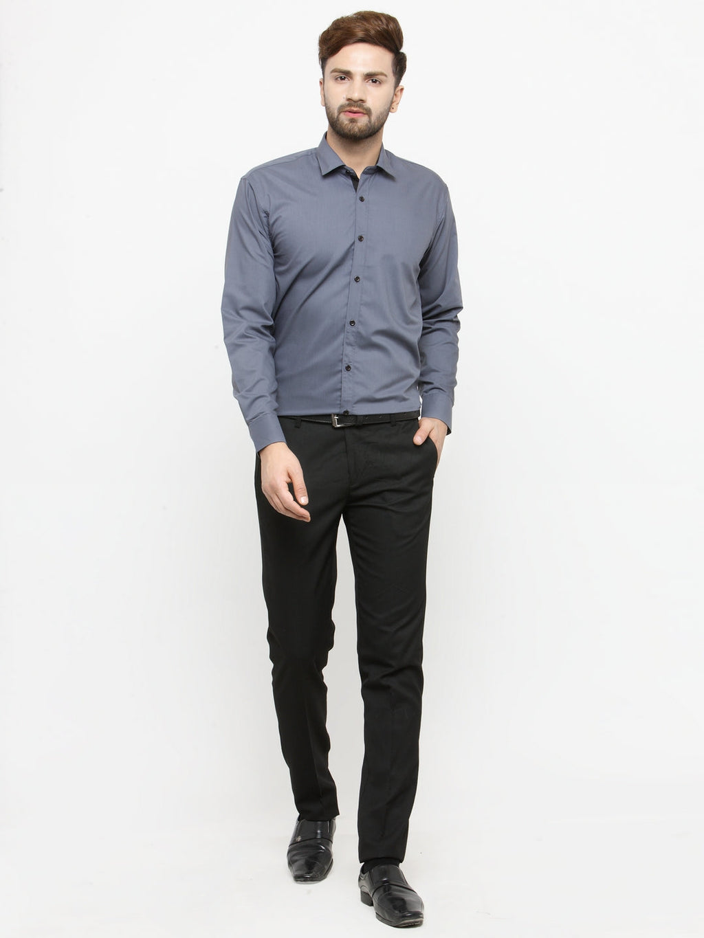 Jainish Grey Formal Shirt with black detailing ( SF 411Grey ) | Grocsy