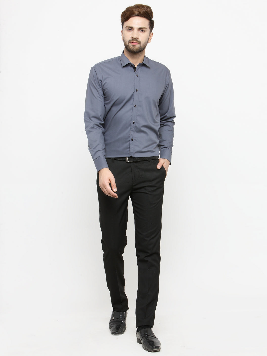 Jainish Grey Formal Shirt with black detailing ( SF 411Grey ) | Grocsy