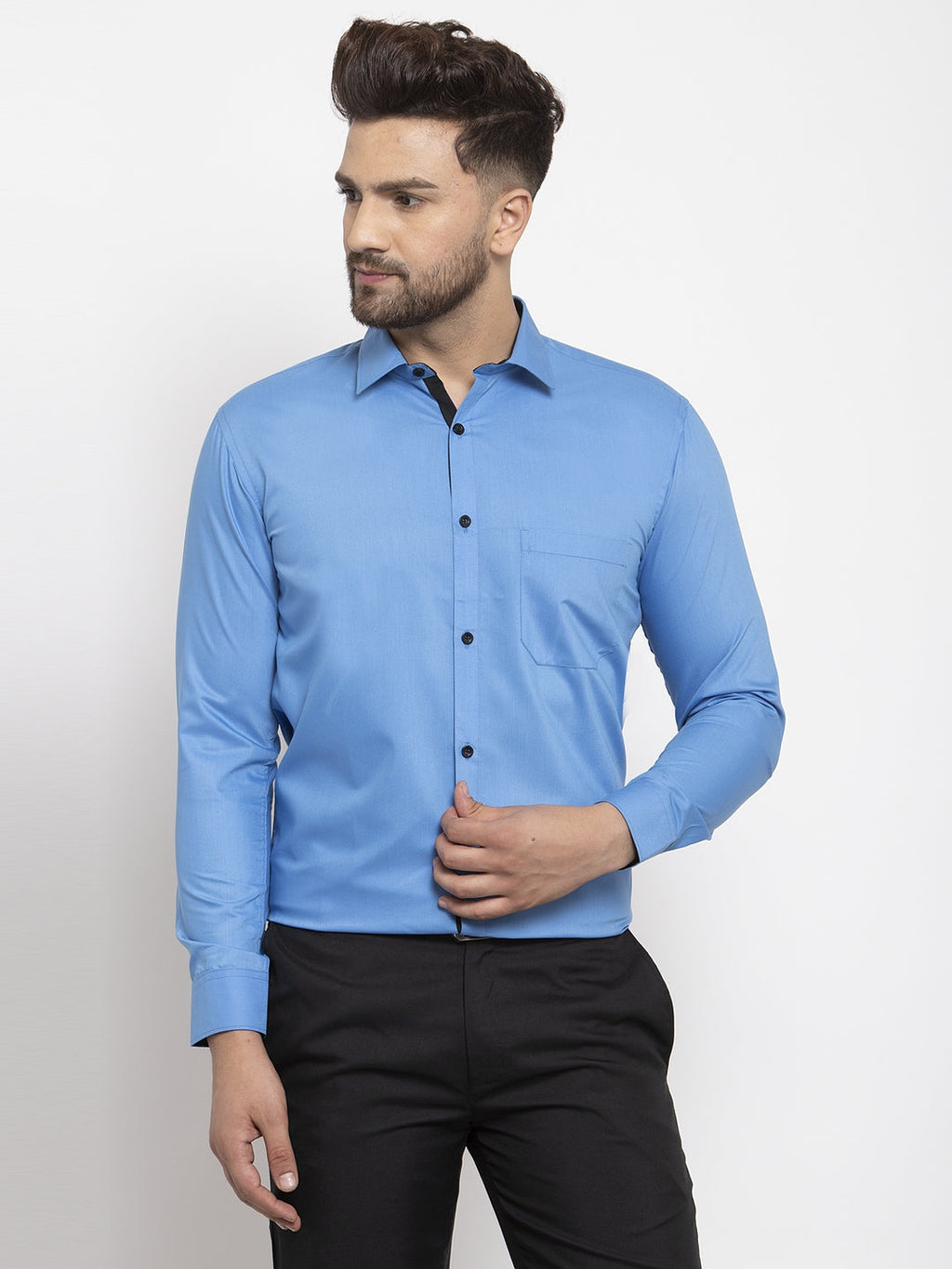Jainish Light Blue Formal Shirt with black detailing ( SF 411Light-Blue ) | Grocsy