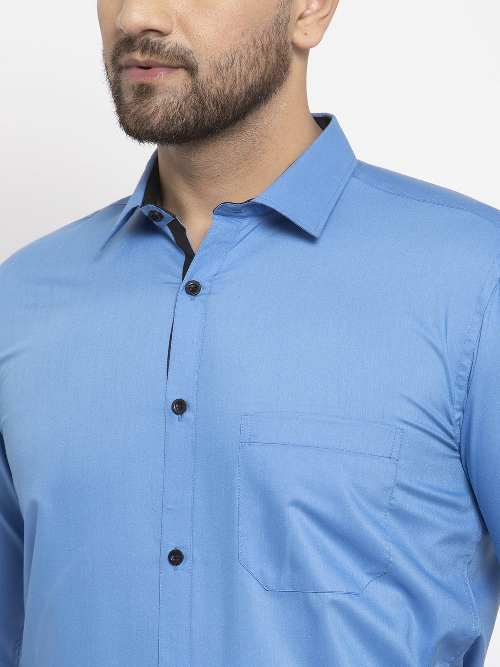 Jainish Light Blue Formal Shirt with black detailing ( SF 411Light-Blue ) | Grocsy
